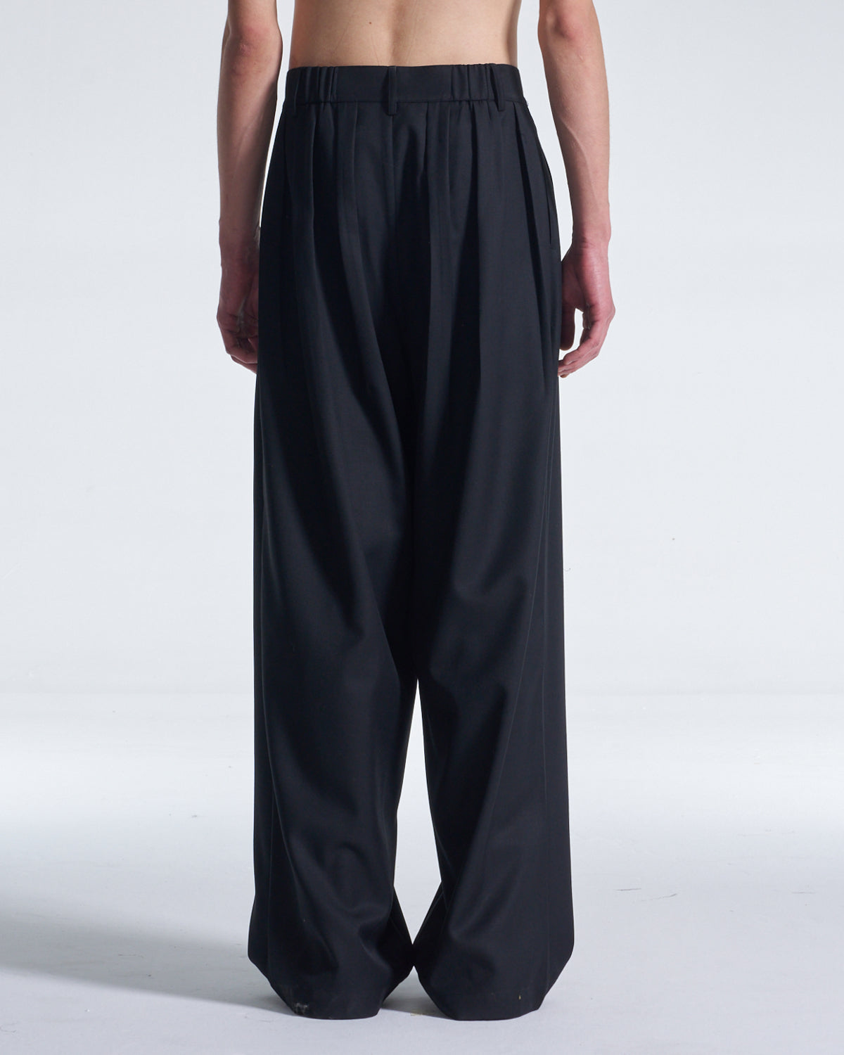 HARRISON WONG / Wide Leg Wool Pants With Multi Pleats - Black
