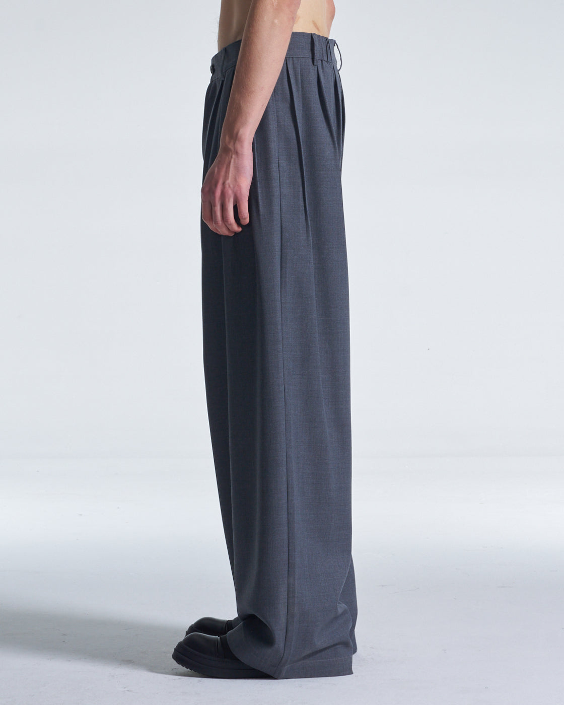 HARRISON WONG / Wide Leg Wool Pants With Multi Pleats - Grey