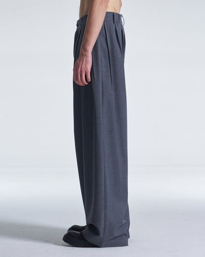HARRISON WONG / Wide Leg Wool Pants With Multi Pleats - Grey