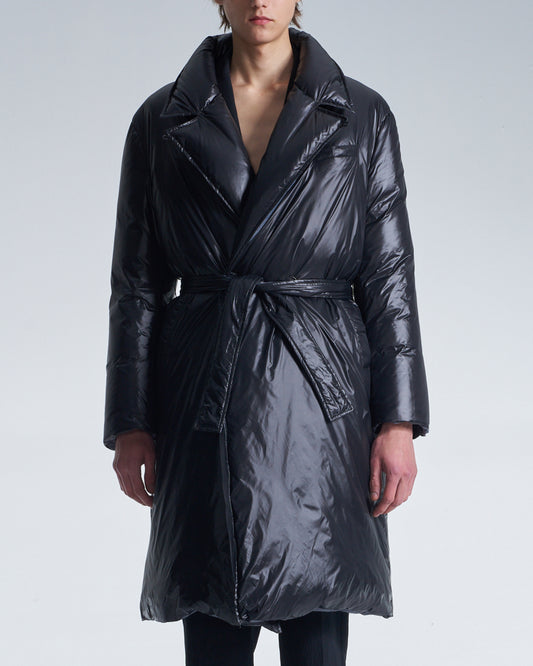 HARRISON WONG / Reversible Down Coat With Belt - Black × Grey