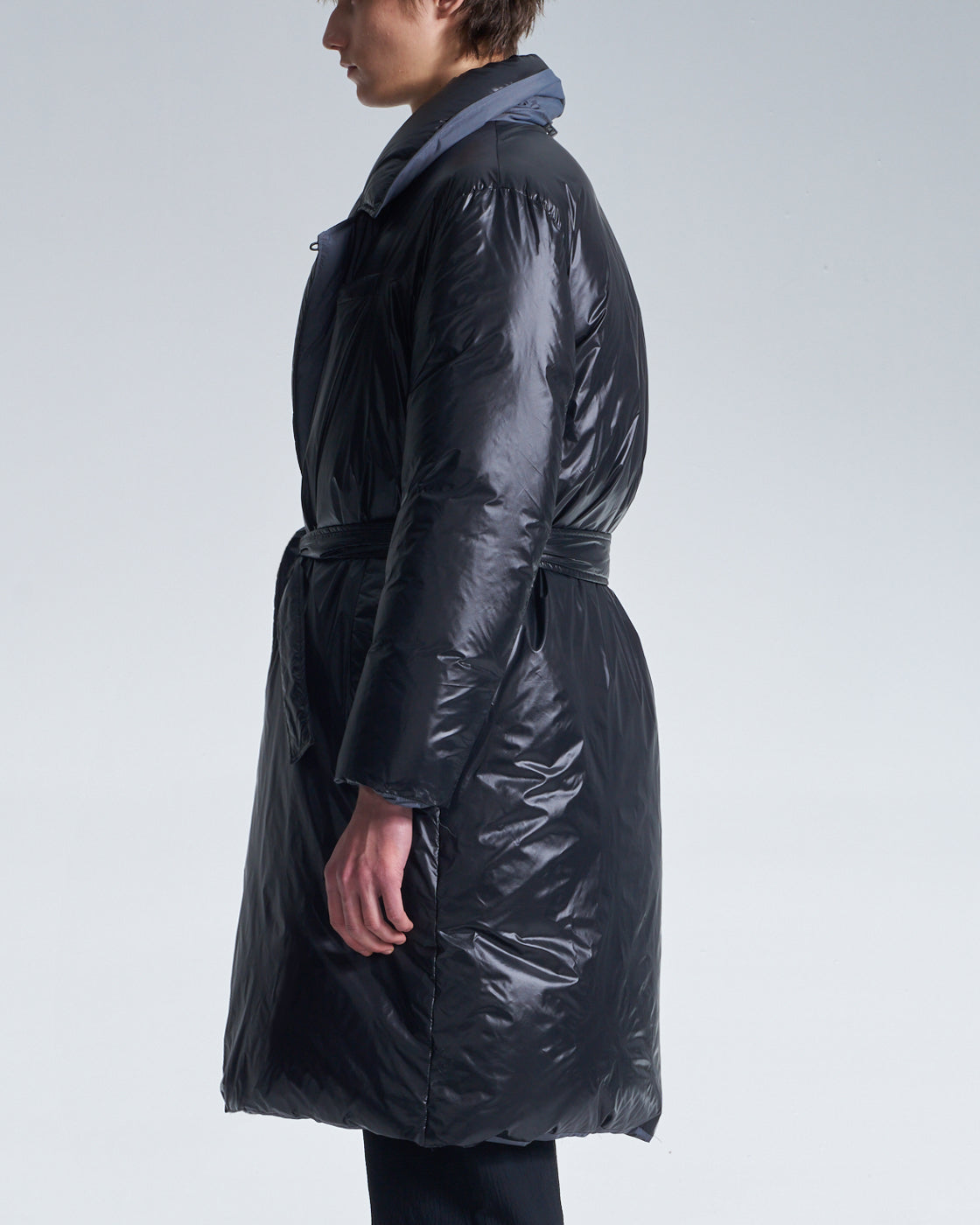 HARRISON WONG / Reversible Down Coat With Belt - Black × Grey