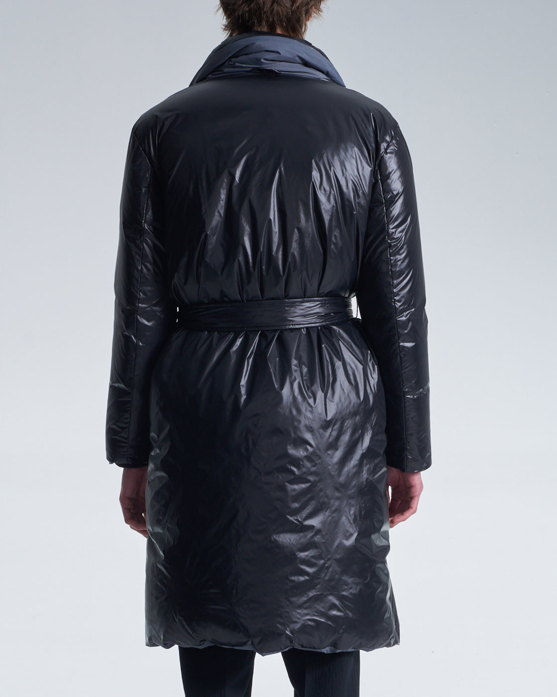 HARRISON WONG / Reversible Down Coat With Belt - Black × Grey