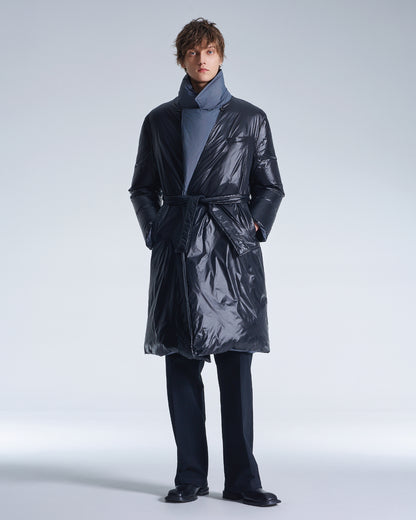 HARRISON WONG / Reversible Down Coat With Belt - Black × Grey