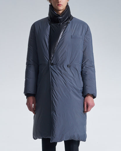 HARRISON WONG / Reversible Down Coat With Belt - Black × Grey