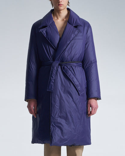 HARRISON WONG / Reversible Down Coat With Belt - Navy × Black