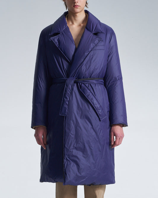HARRISON WONG / Reversible Down Coat With Belt - Navy × Black