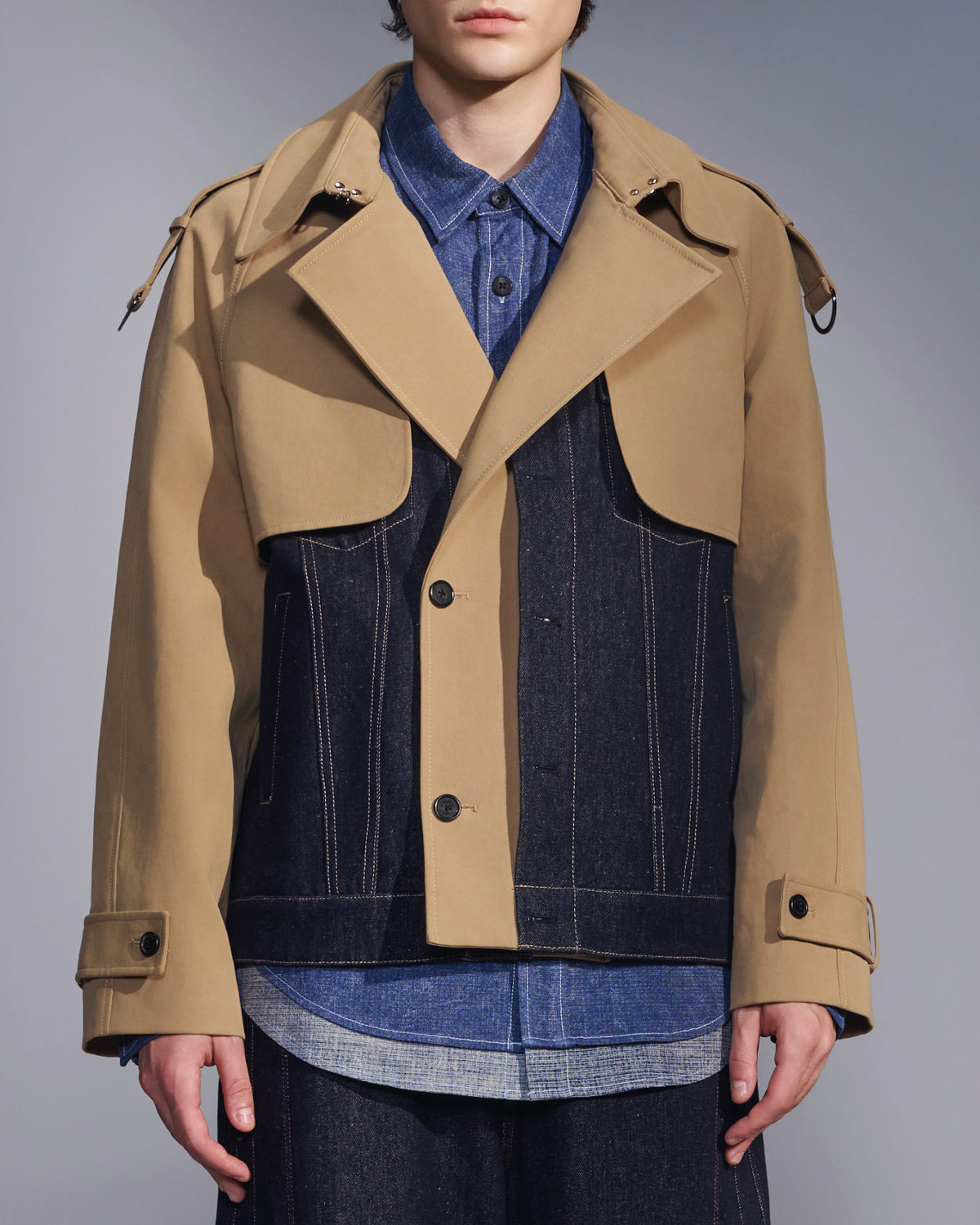 HARRISON WONG / Deconstructed Cropped Trench Jacket With Denim