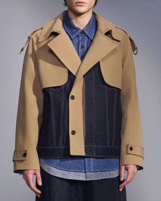 HARRISON WONG / Deconstructed Cropped Trench Jacket With Denim