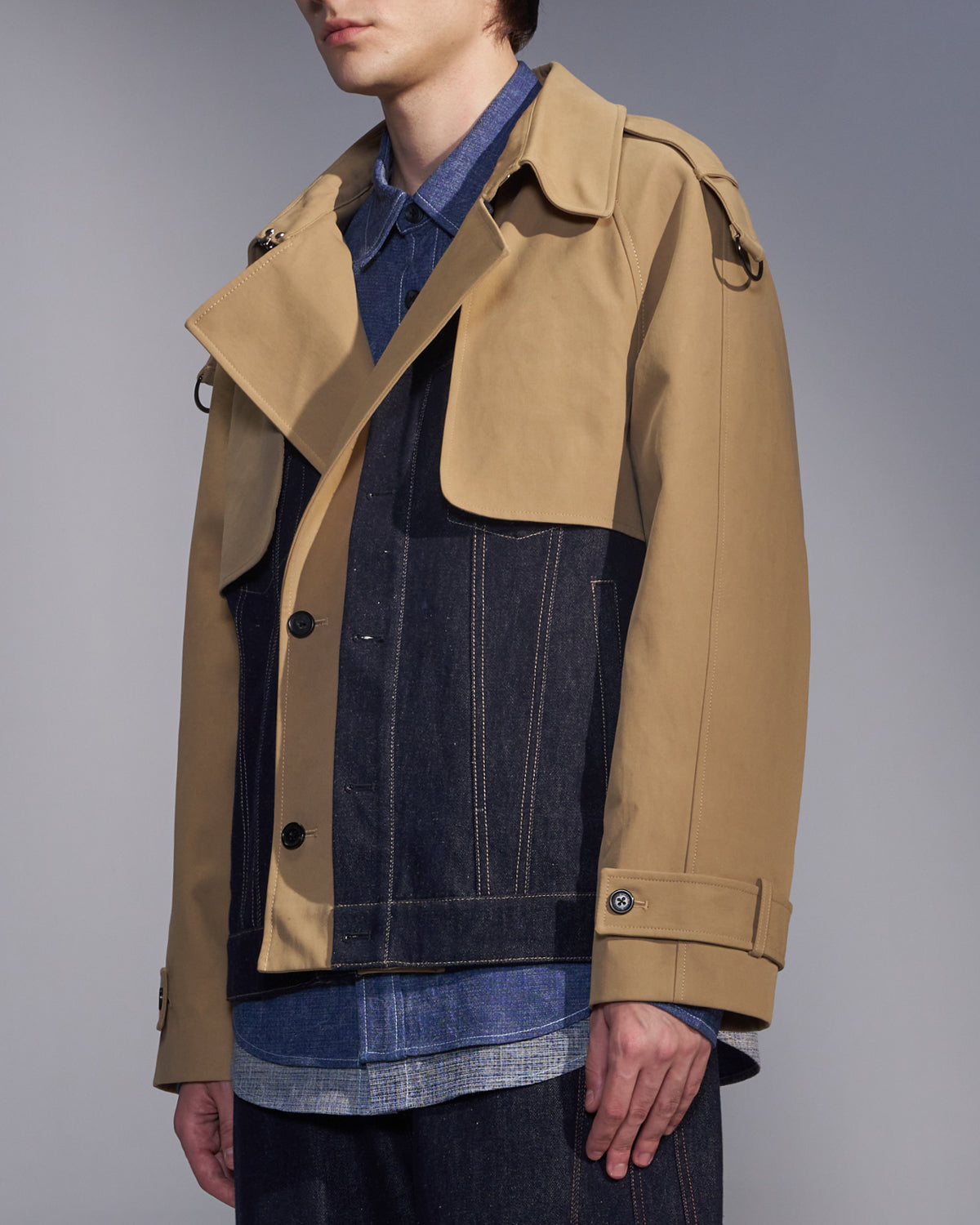 HARRISON WONG / Deconstructed Cropped Trench Jacket With Denim