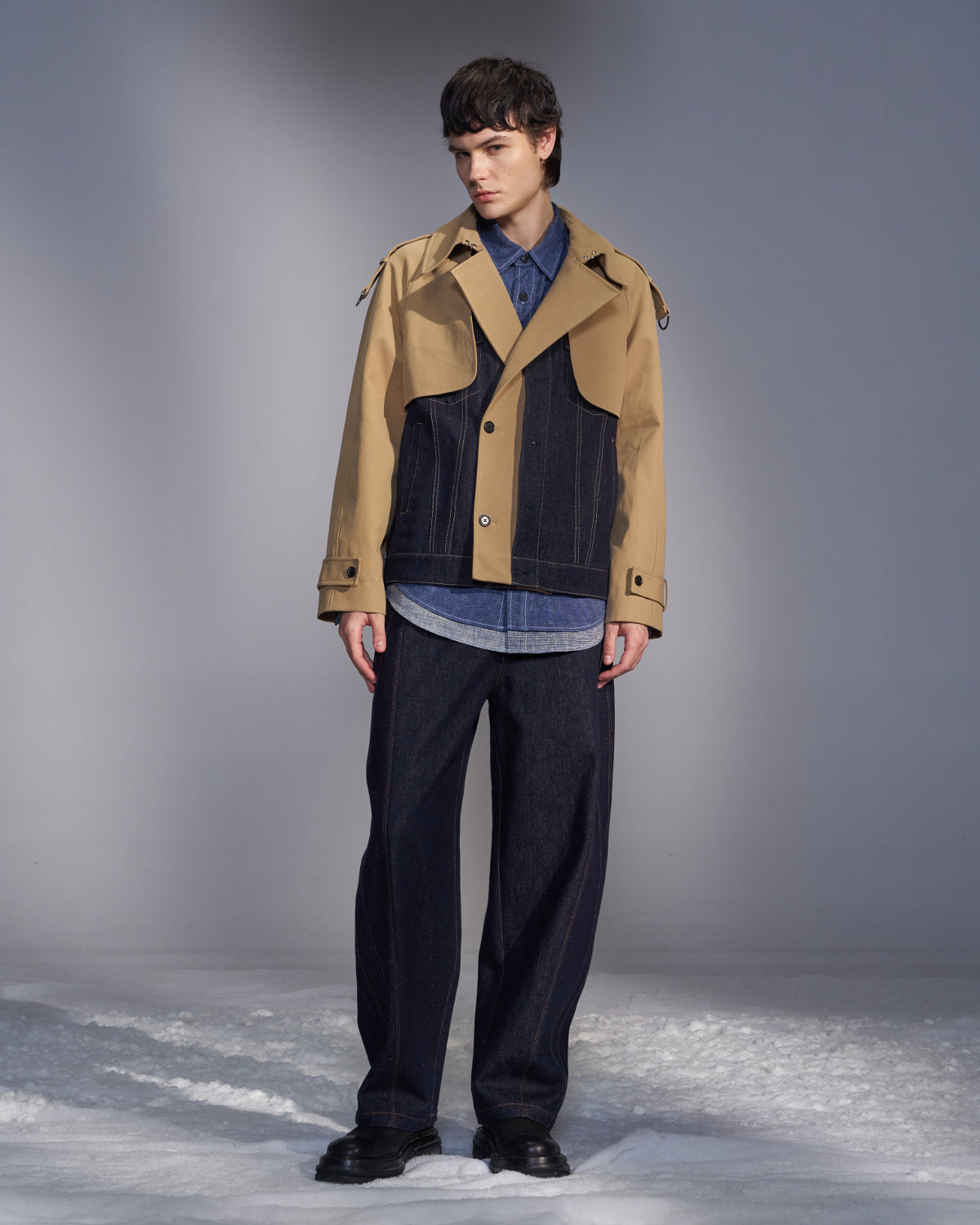 HARRISON WONG / Deconstructed Cropped Trench Jacket With Denim