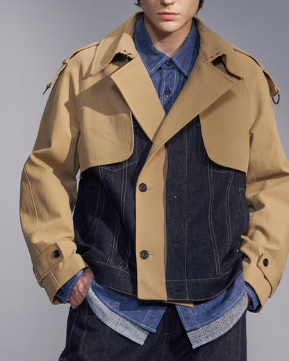 HARRISON WONG / Deconstructed Cropped Trench Jacket With Denim