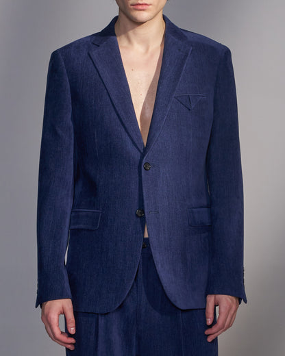 HARRISON WONG / Moleskin 2-Button Tailored Blazer - Blue