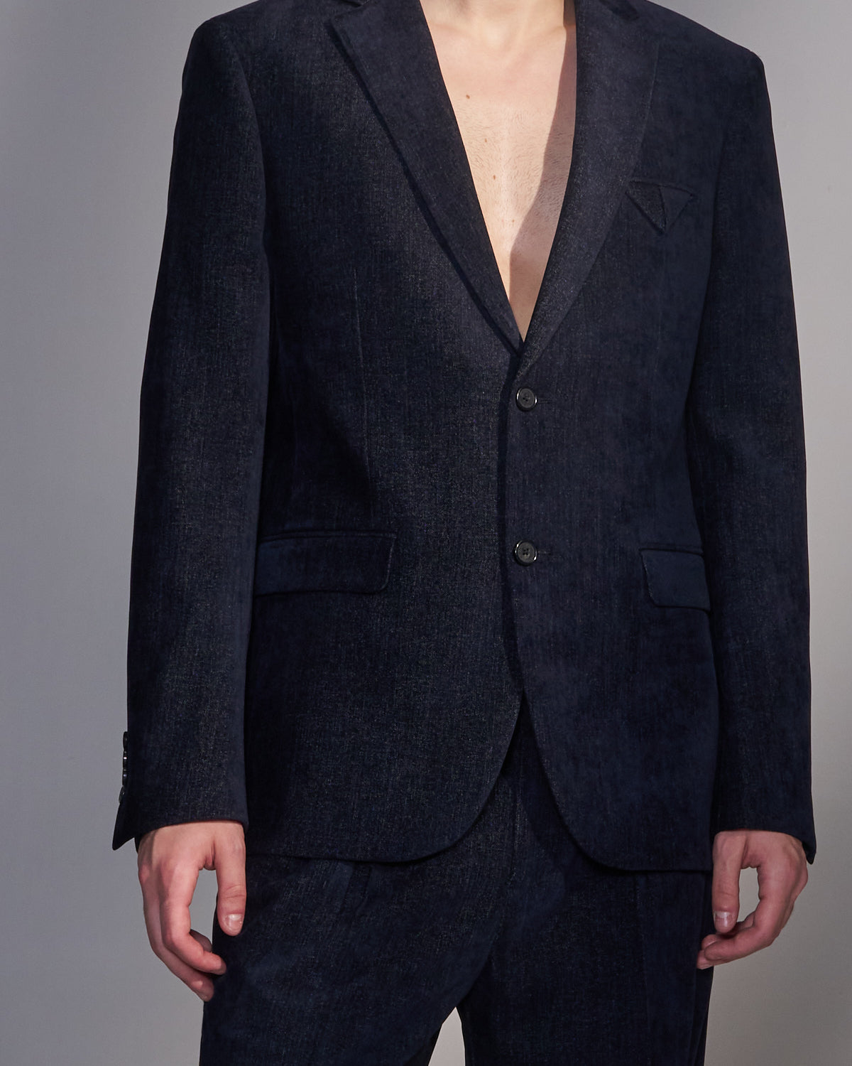HARRISON WONG / Moleskin 2-Button Tailored Blazer - Navy