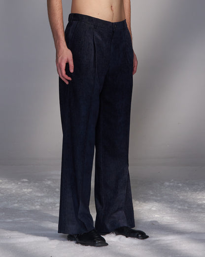 HARRISON WONG / Moleskin Tailored Suit Pants - Navy