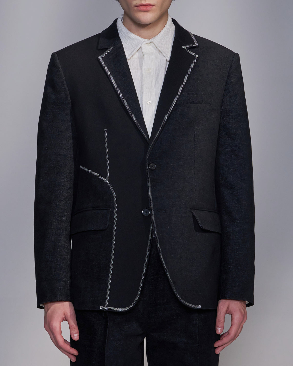 HARRISON WONG / Deconstructed Contrast Fabric Blazer