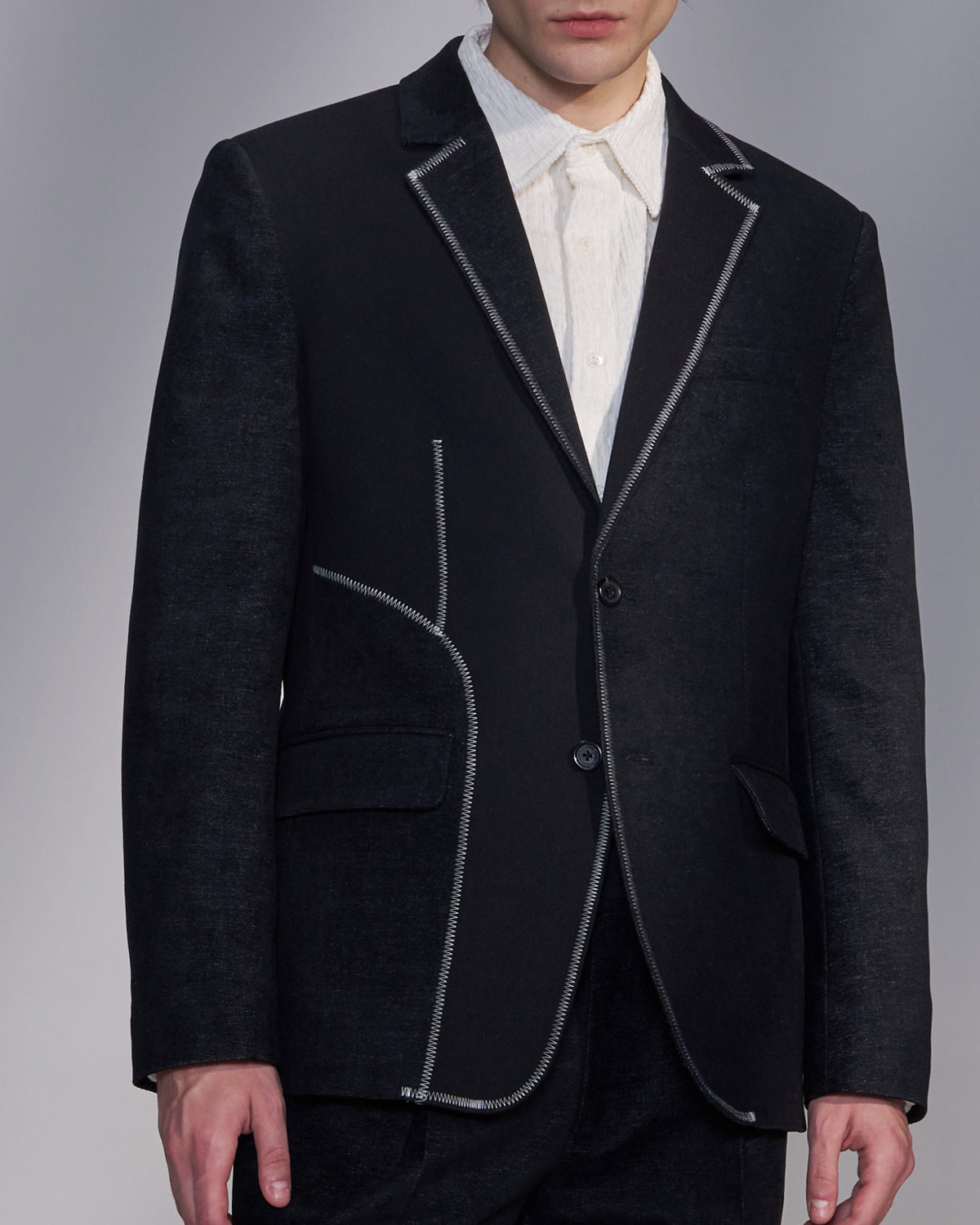 HARRISON WONG / Deconstructed Contrast Fabric Blazer