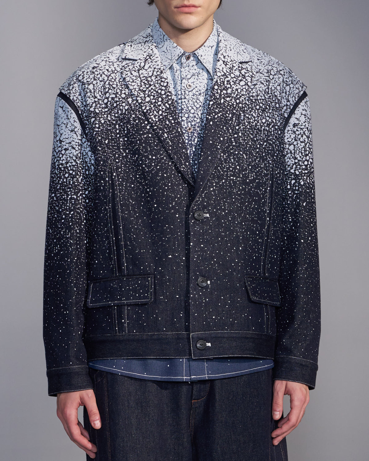 HARRISON WONG / Snowflake Printed Denim Blazer