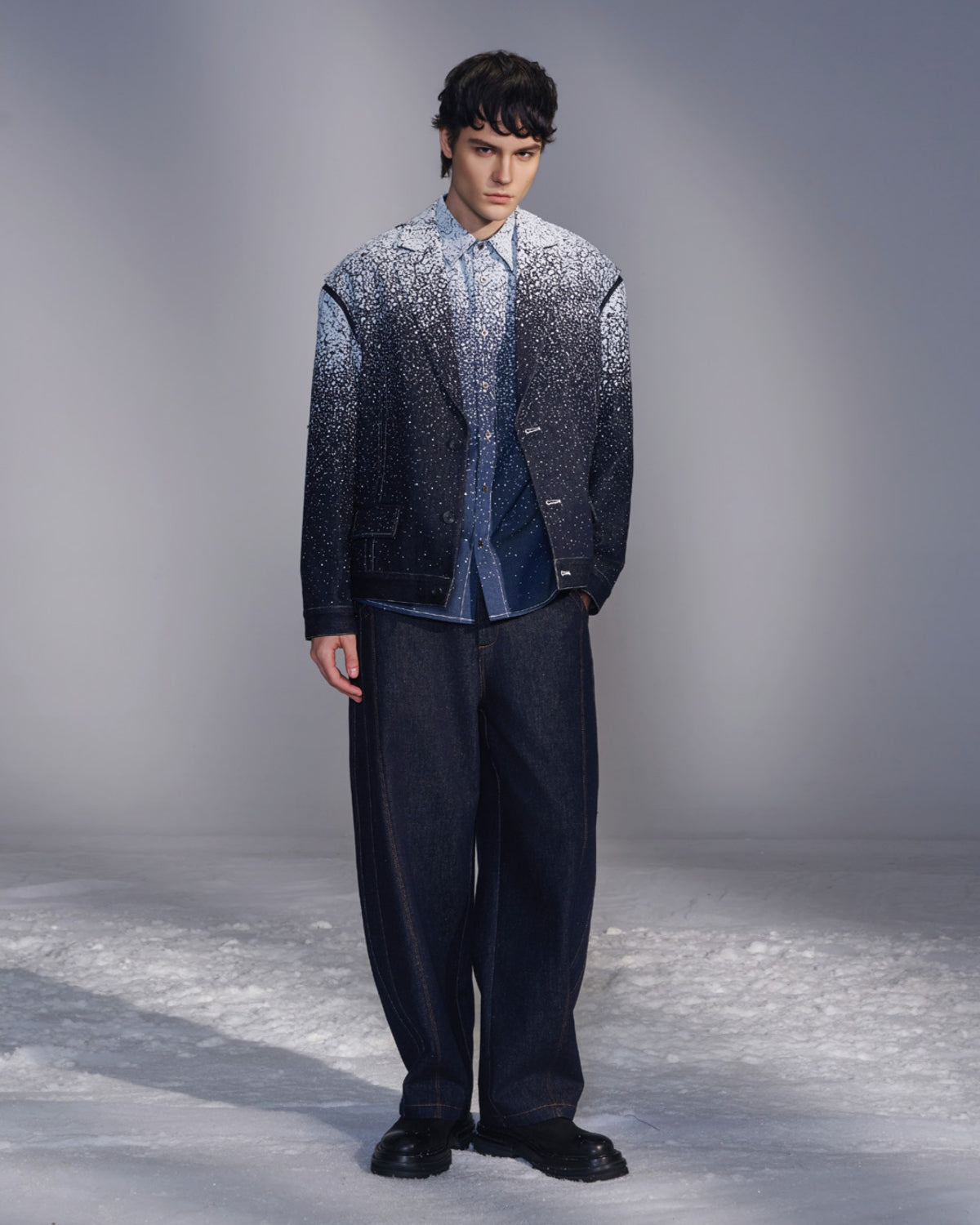 HARRISON WONG / Snowflake Printed Denim Shirt