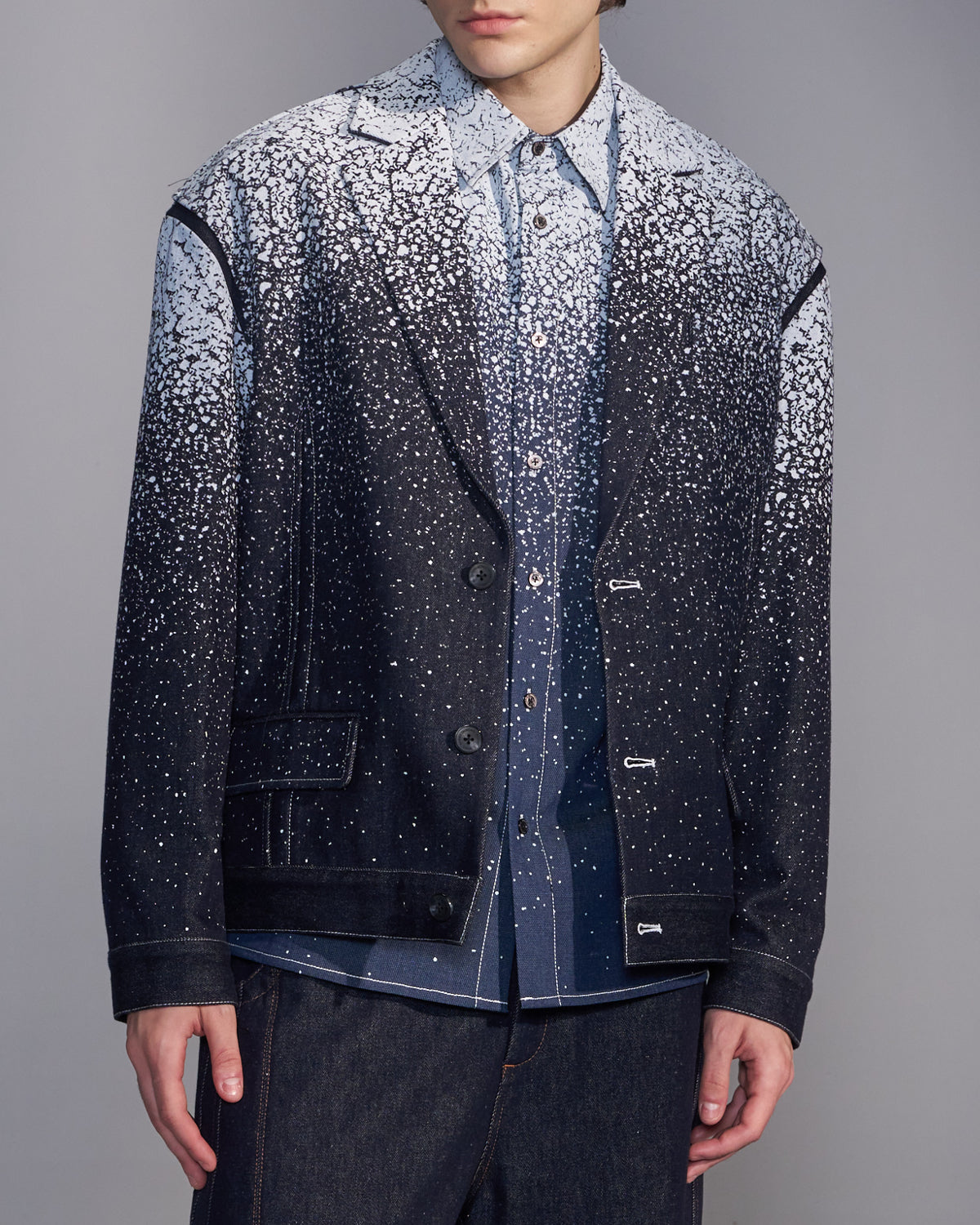HARRISON WONG / Snowflake Printed Denim Blazer
