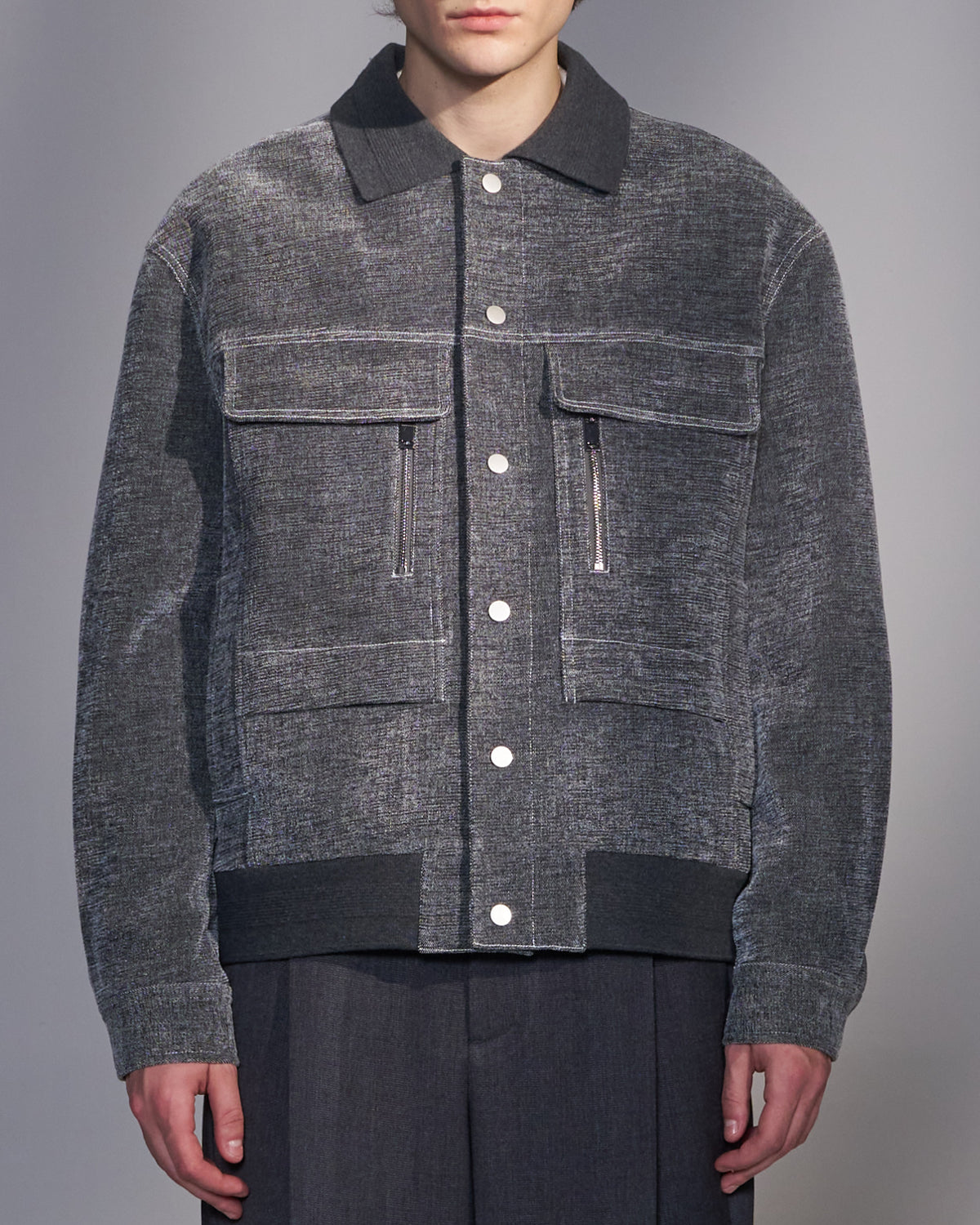 HARRISON WONG / Moleskin Jacket With Knit Collar