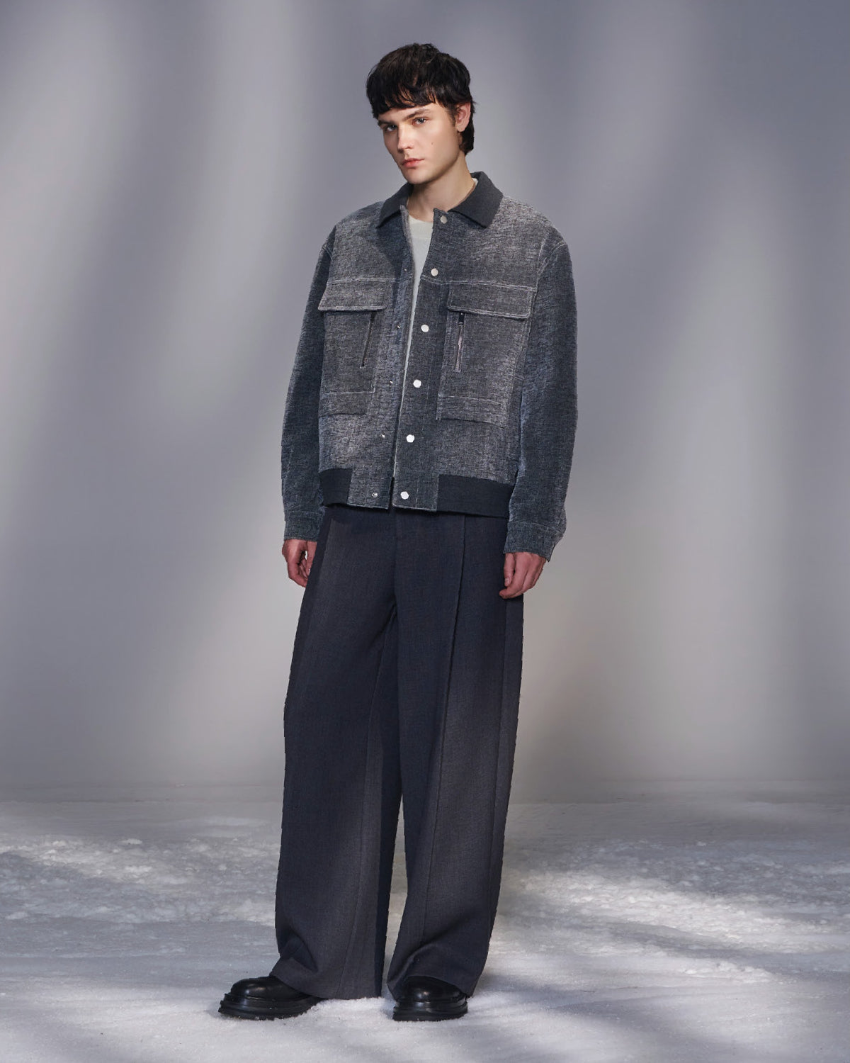 HARRISON WONG / Moleskin Jacket With Knit Collar