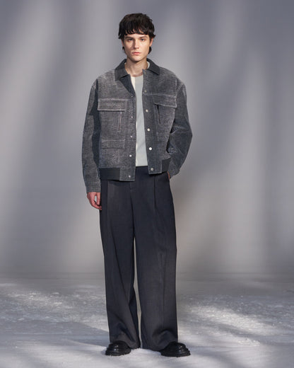 HARRISON WONG / Moleskin Jacket With Knit Collar