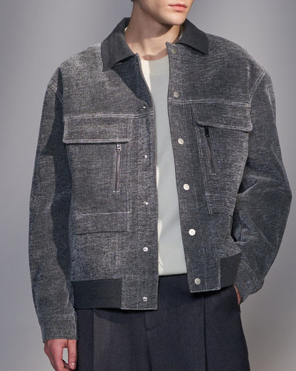 HARRISON WONG / Moleskin Jacket With Knit Collar