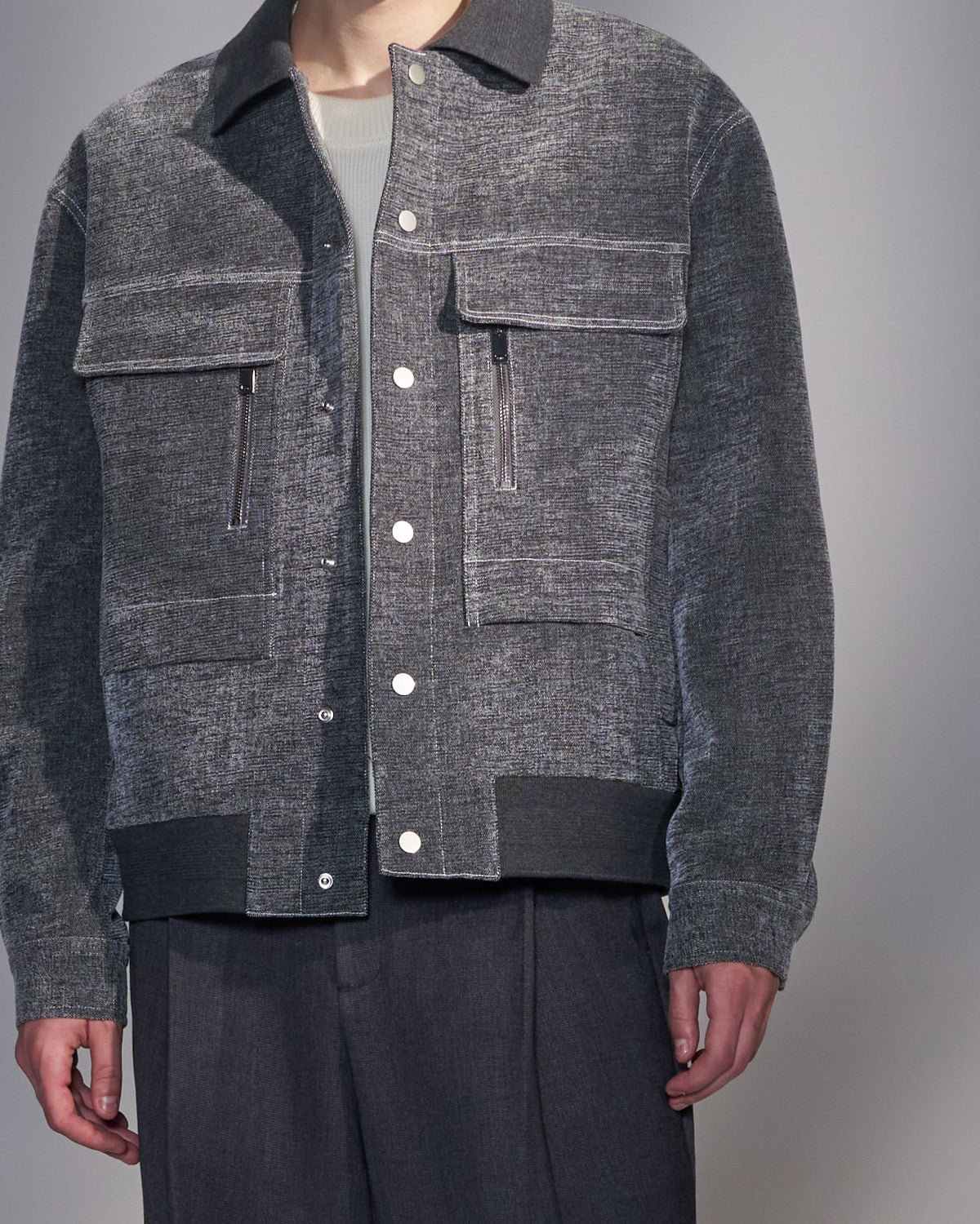 HARRISON WONG / Moleskin Jacket With Knit Collar