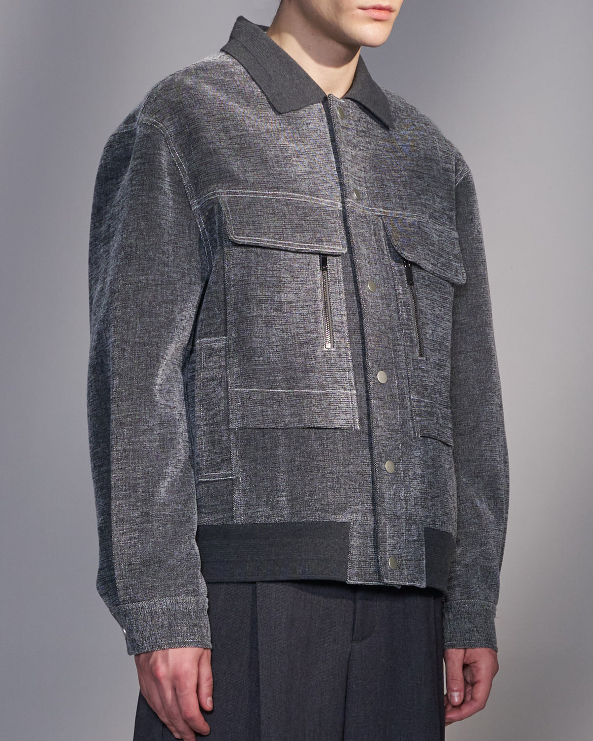 HARRISON WONG / Moleskin Jacket With Knit Collar