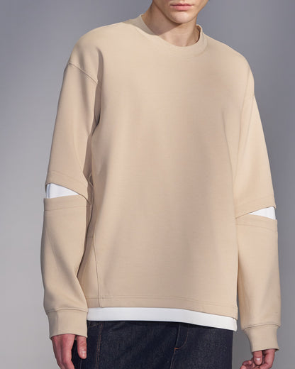 HARRISON WONG / Slit-Sleeve Sweatshirt - Beige