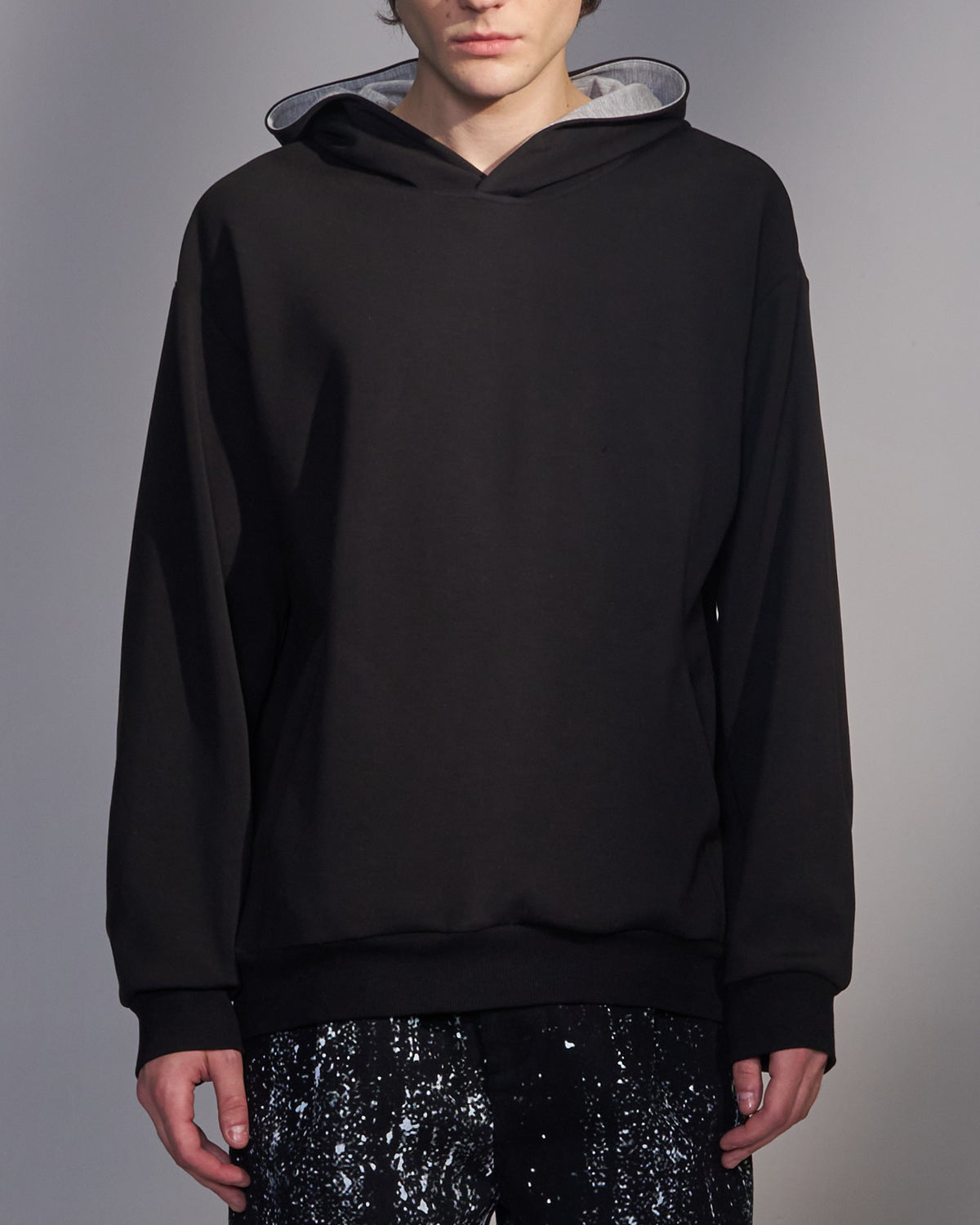 HARRISON WONG / Hoodie With Contrast Color Facing - Black