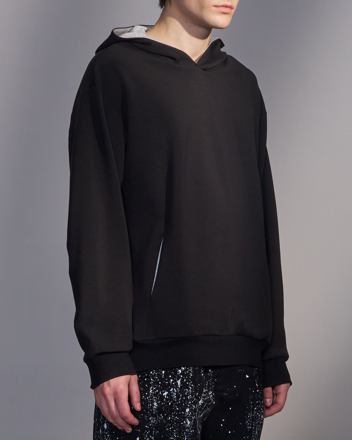 HARRISON WONG / Hoodie With Contrast Color Facing - Black