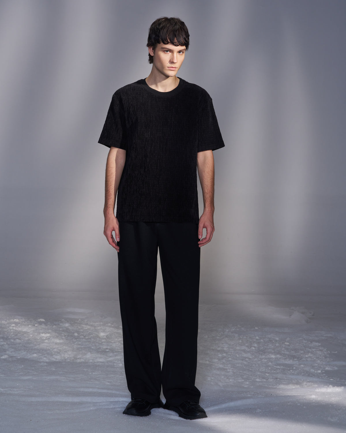 HARRISON WONG / Smocked Corduroy T-Shirt - Black