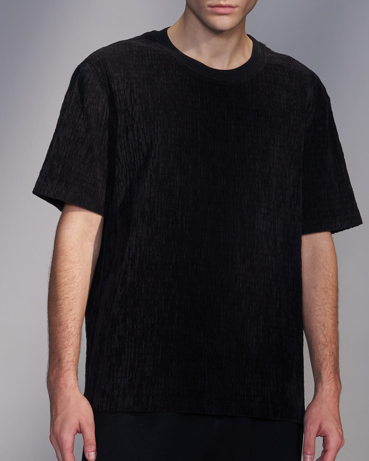 HARRISON WONG / Smocked Corduroy T-Shirt - Black