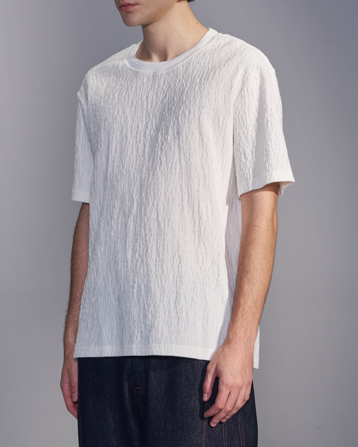HARRISON WONG / Smocked Corduroy T-Shirt - White