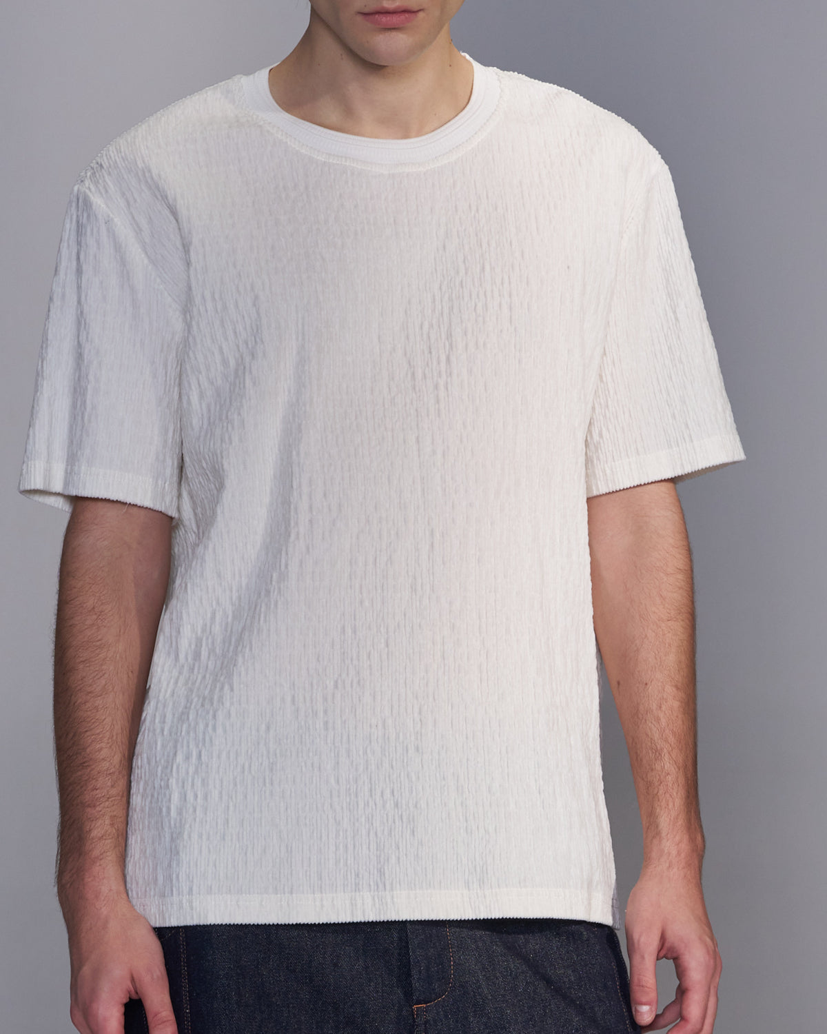 HARRISON WONG / Smocked Corduroy T-Shirt - White