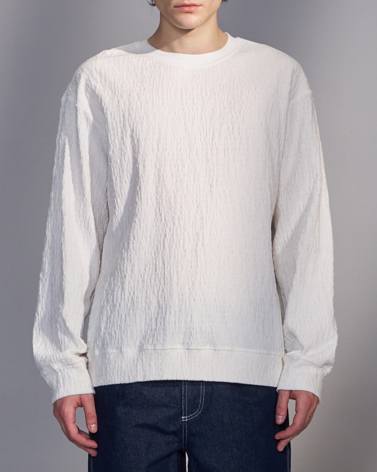 HARRISON WONG / Smocked Corduroy Long Sleeve T-Shirt - White