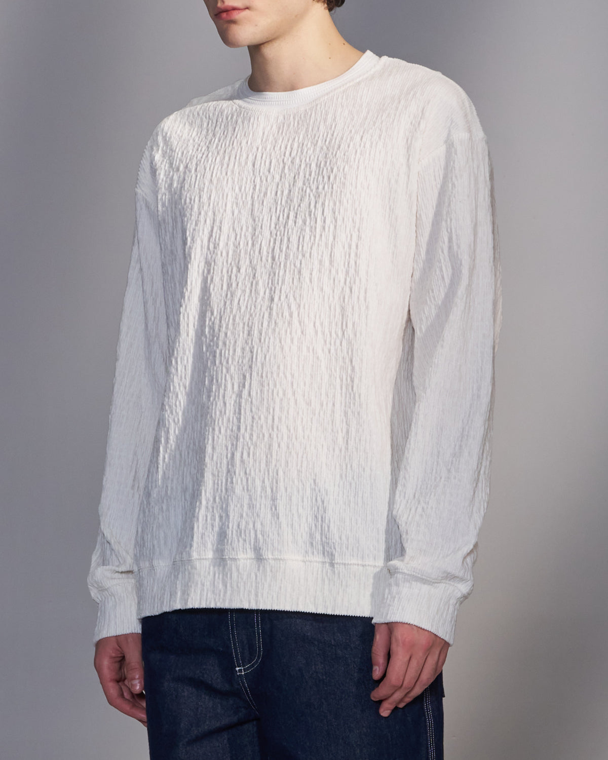 HARRISON WONG / Smocked Corduroy Long Sleeve T-Shirt - White