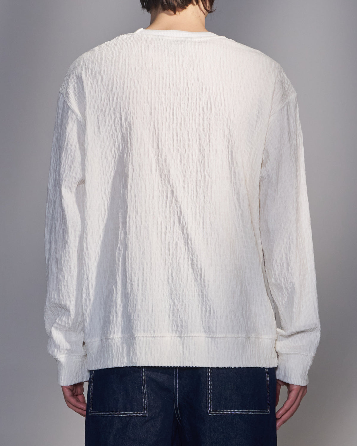 HARRISON WONG / Smocked Corduroy Long Sleeve T-Shirt - White