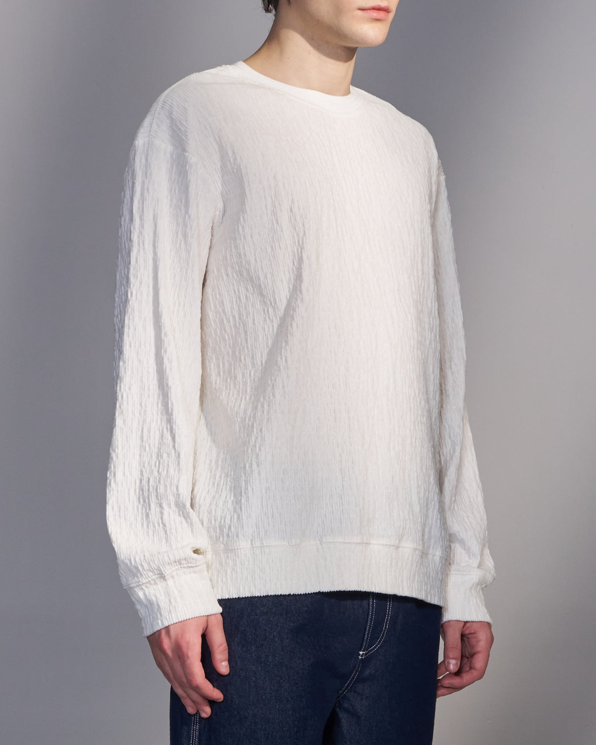 HARRISON WONG / Smocked Corduroy Long Sleeve T-Shirt - White