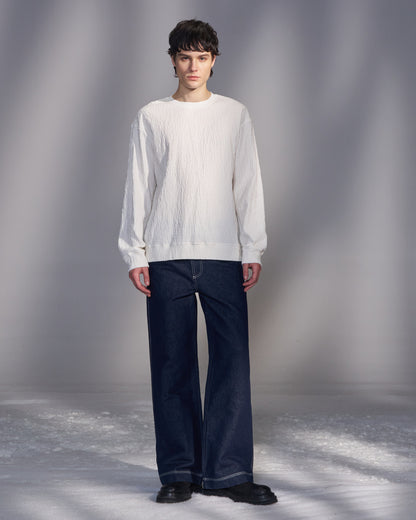 HARRISON WONG / Smocked Corduroy Long Sleeve T-Shirt - White