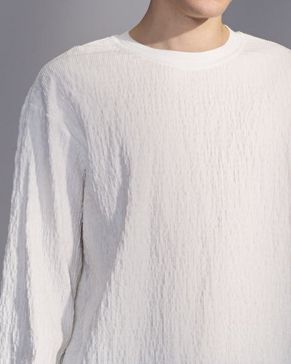 HARRISON WONG / Smocked Corduroy Long Sleeve T-Shirt - White