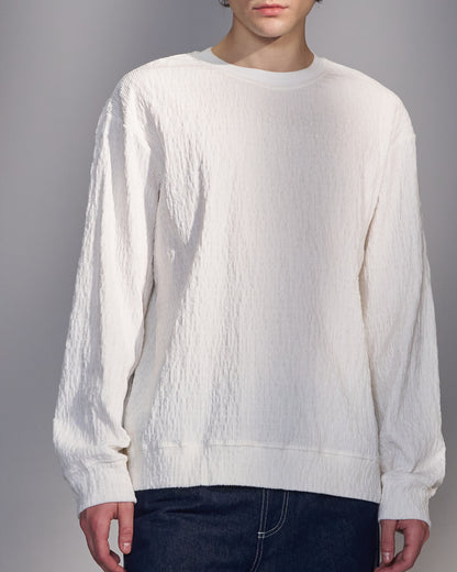 HARRISON WONG / Smocked Corduroy Long Sleeve T-Shirt - White
