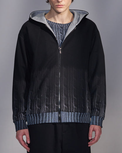 HARRISON WONG / Sweater Print Zip-Up Hoodie - Black