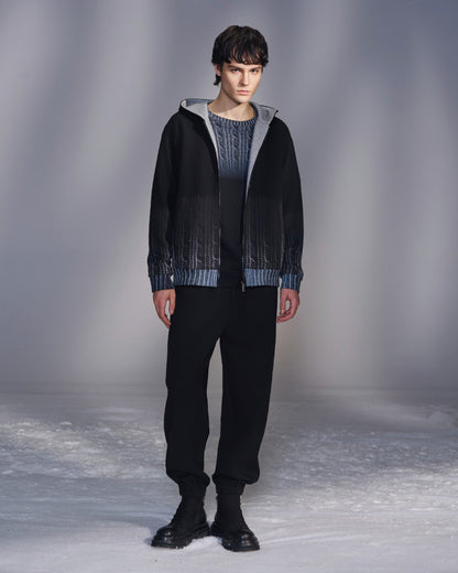 HARRISON WONG / Sweater Print Zip-Up Hoodie - Black