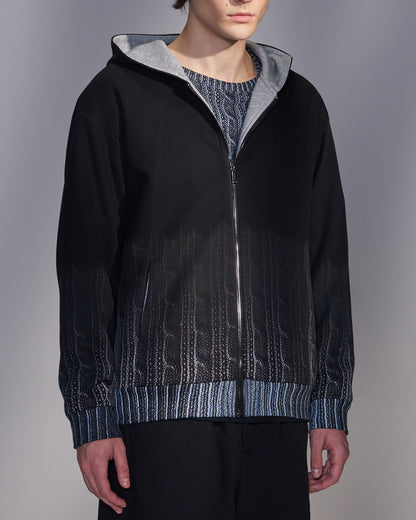 HARRISON WONG / Sweater Print Zip-Up Hoodie - Black