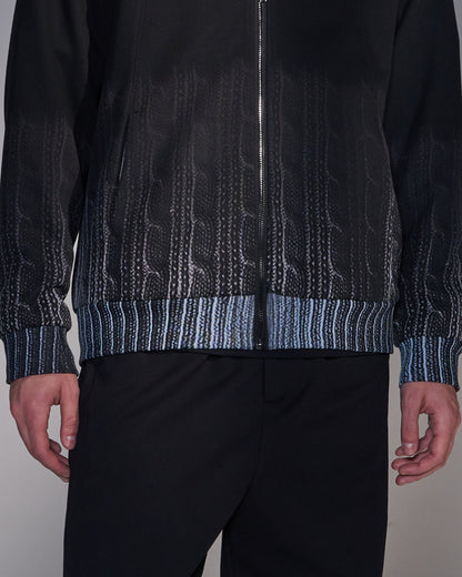 HARRISON WONG / Sweater Print Zip-Up Hoodie - Black
