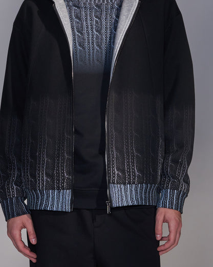 HARRISON WONG / Sweater Print Zip-Up Hoodie - Black
