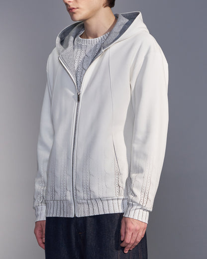HARRISON WONG / Sweater Print Zip-Up Hoodie - White