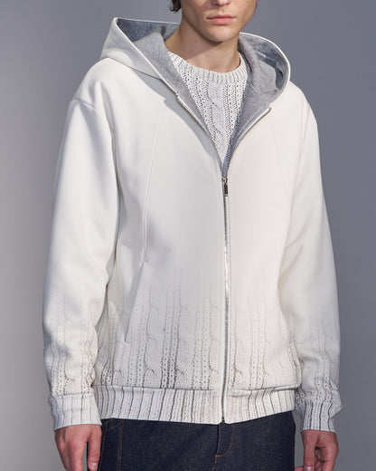 HARRISON WONG / Sweater Print Zip-Up Hoodie - White